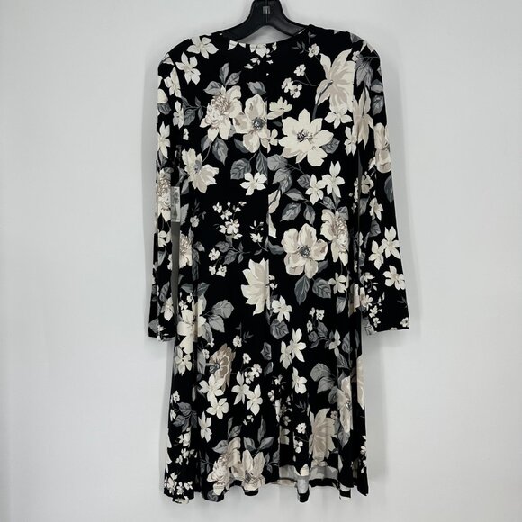 Old Navy Floral Dress Swing Long Sleeves Stretch Jersey Knit Black Casual Short - Picture 3 of 10